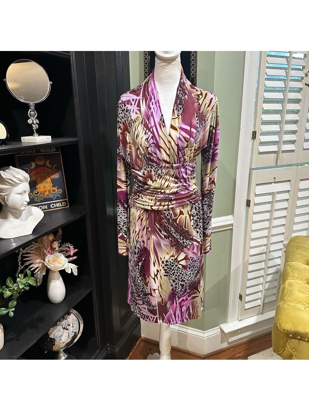 Ashro Tropical Purple and Burgundy Bodycon Dress Size Small